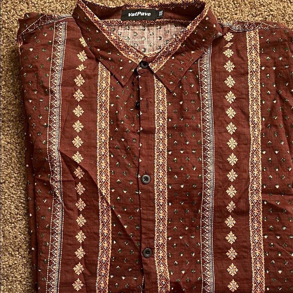 VatPave Men's Brown Printed Casual Button-Down Shirt